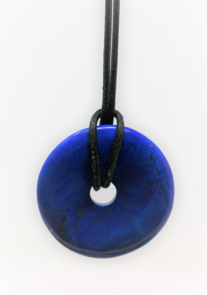 Lapis Lazuli Donut with Black Strap 40mm - Donut Shape Natural Lapis Lazuli Stone Pendant Natural Gemstone Necklace Pendant Unisex