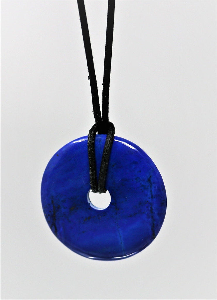 Lapis Lazuli Donut 30mm with Black Strap - Donut Shape Natural Lapis Lazuli Stone Pendant - DIY Jewellery Unisex 30mm