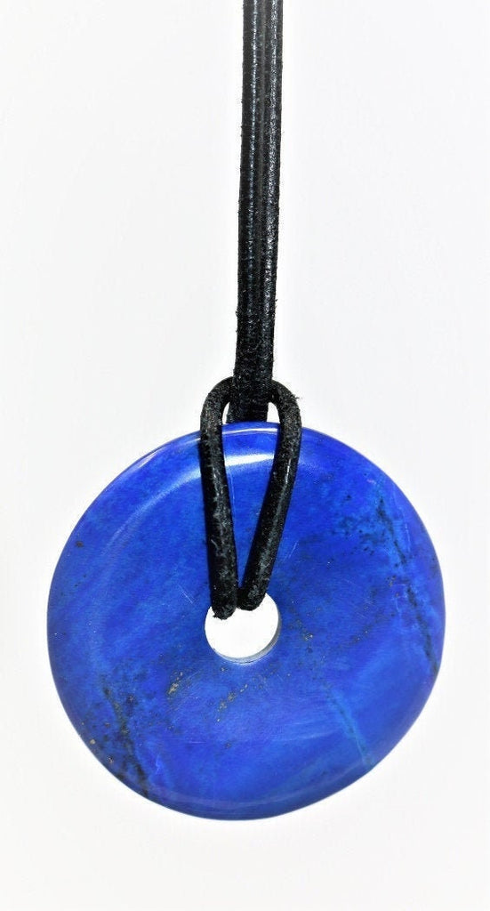 Lapis Lazuli Donut with Black Strap 40mm - Donut Shape Natural Lapis Lazuli Stone Pendant Natural Gemstone Necklace Pendant Unisex