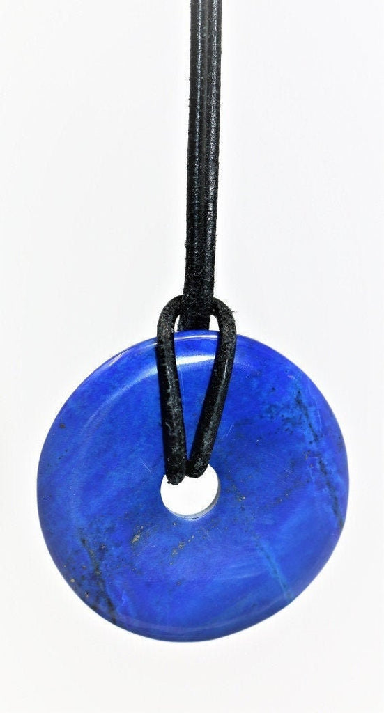 Lapis Lazuli Donut with Black Strap 50mm - Donut Shape Natural Lapis Lazuli Stone Pendant Natural Gemstone Necklace Pendant Unisex