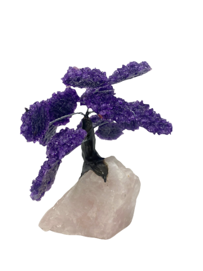 Large Amethyst on Rose Quartz Tree - Natural Amethyst Chakra Crystal Tree