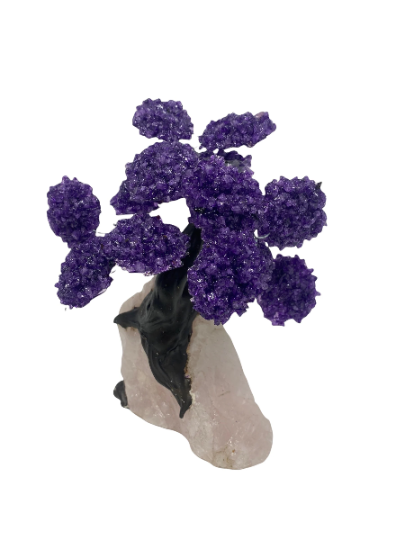 Large Amethyst on Rose Quartz Tree - Natural Amethyst Chakra Crystal Tree