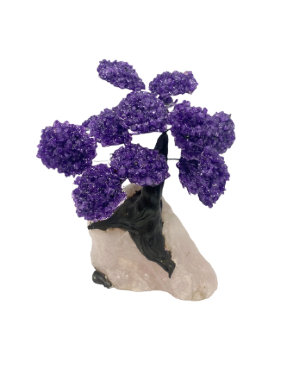 Large Amethyst on Rose Quartz Tree - Natural Amethyst Chakra Crystal Tree