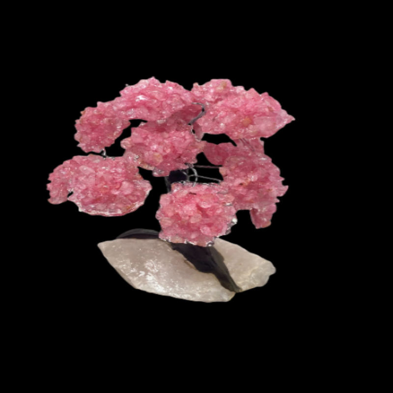 Large 15 Branch Rose Quartz Tree on Rose Quartz (Bonsai Tree)