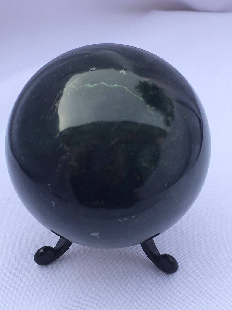 Dark green Nephrite Jade Sphere 63mm 484grams