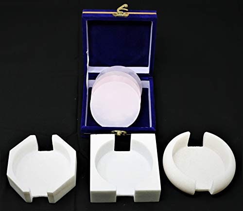 Set of 4 Mangano Calcite Coasters with Octagon Shaped Marble coaster holder