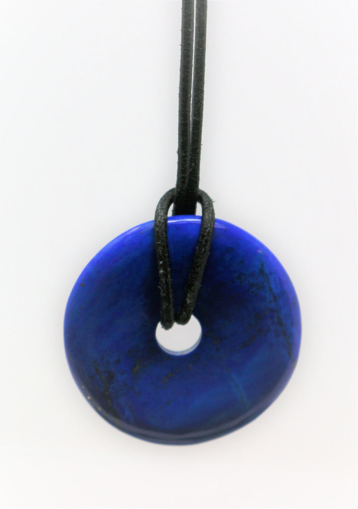 Lapis Lazuli Donut with Black Strap 50mm - Donut Shape Natural Lapis Lazuli Stone Pendant Natural Gemstone Necklace Pendant Unisex