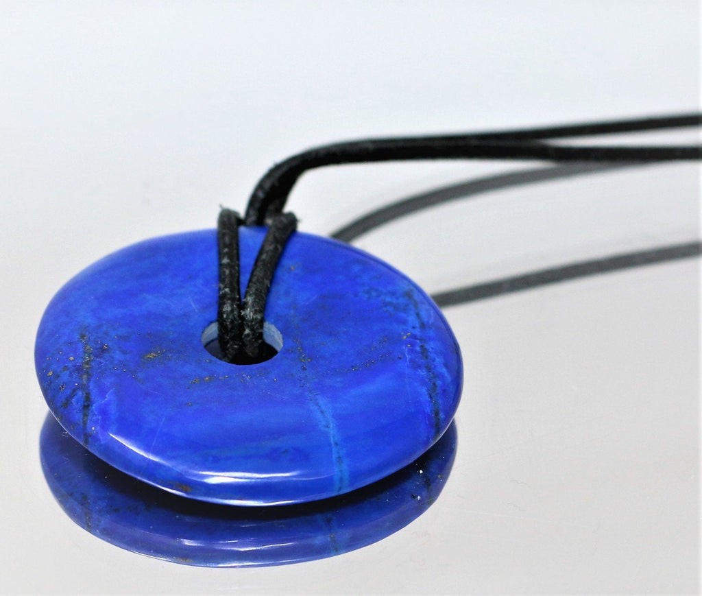 Lapis Lazuli Donut 30mm with Black Strap - Donut Shape Natural Lapis Lazuli Stone Pendant - DIY Jewellery Unisex 30mm
