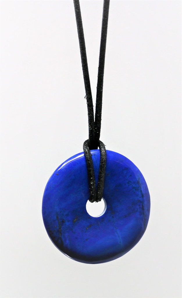 Lapis Lazuli Donut 30mm with Black Strap - Donut Shape Natural Lapis Lazuli Stone Pendant - DIY Jewellery Unisex 30mm