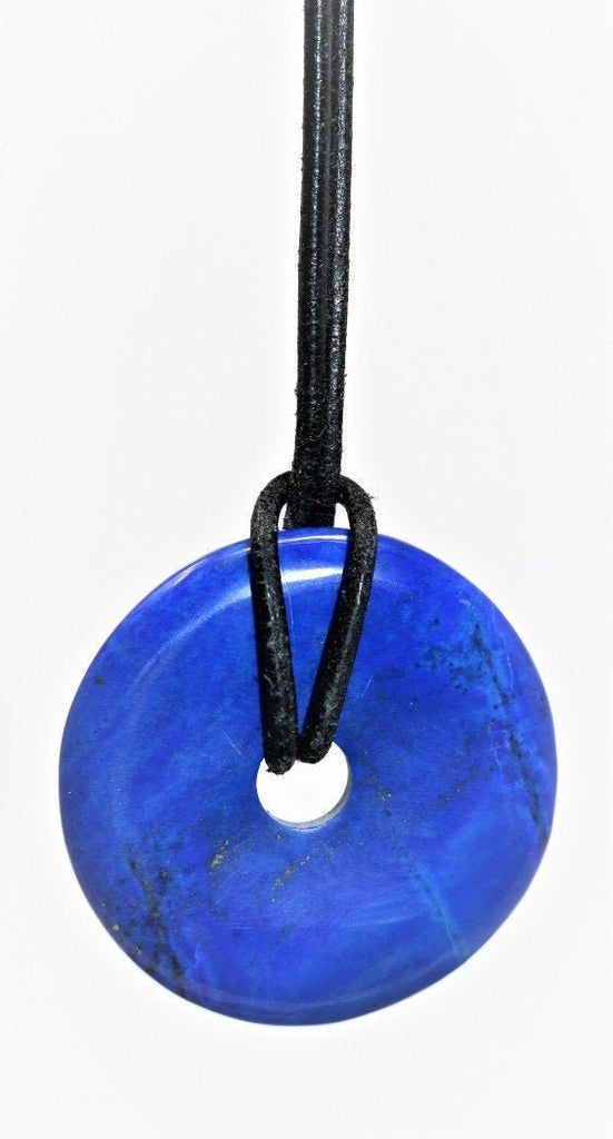 Lapis Lazuli Donut 30mm with Black Strap - Donut Shape Natural Lapis Lazuli Stone Pendant - DIY Jewellery Unisex 30mm