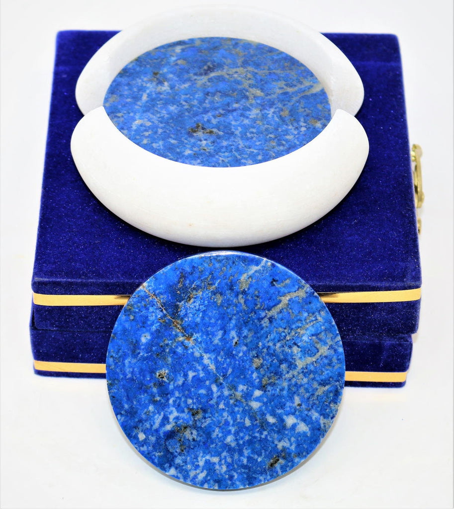 Lapis Lazuli Coasters - 3 Coasters in a white marbel and velvet box.