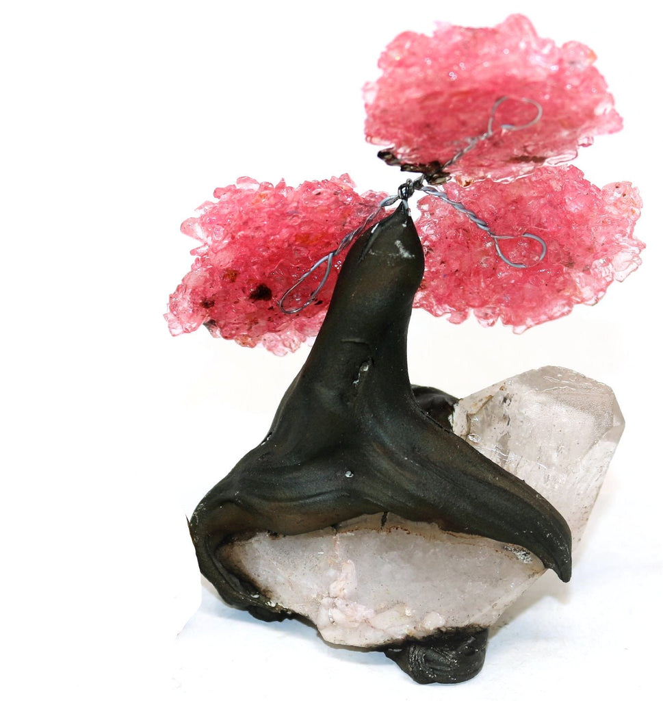 X Small Rose Quartz Tree on Clear Quartz Base