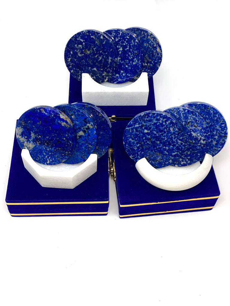 3pc Blue Jean  Lapis Lazuli Coasters with Square Shaped Marble coaster holder