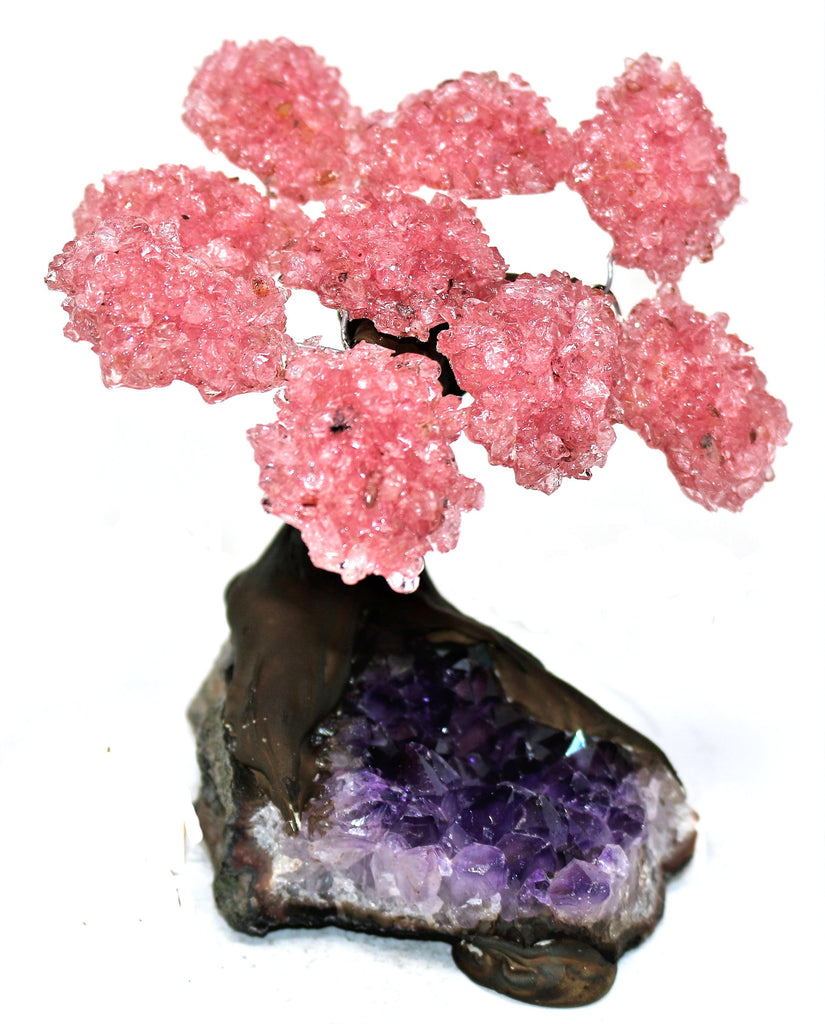Medium Rose Quartz Tree on Amethyst Base (Bonsai Tree) 48hr PRIME Delivery UK