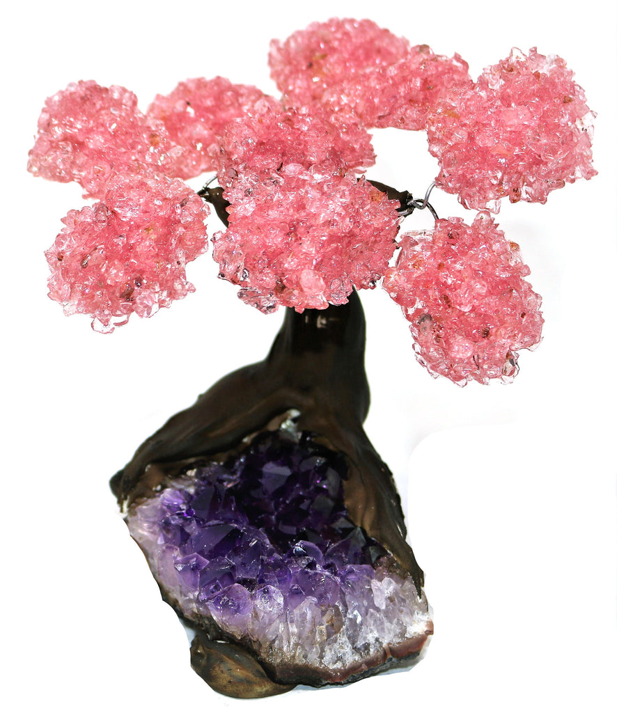 Medium Rose Quartz Tree on Amethyst Base (Bonsai Tree) 48hr PRIME Delivery UK