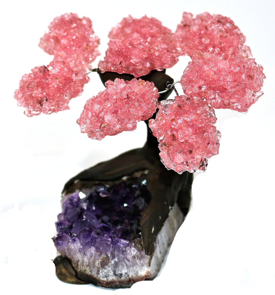 Medium Rose Quartz Tree on Amethyst Base (Bonsai Tree) 48hr PRIME Delivery UK
