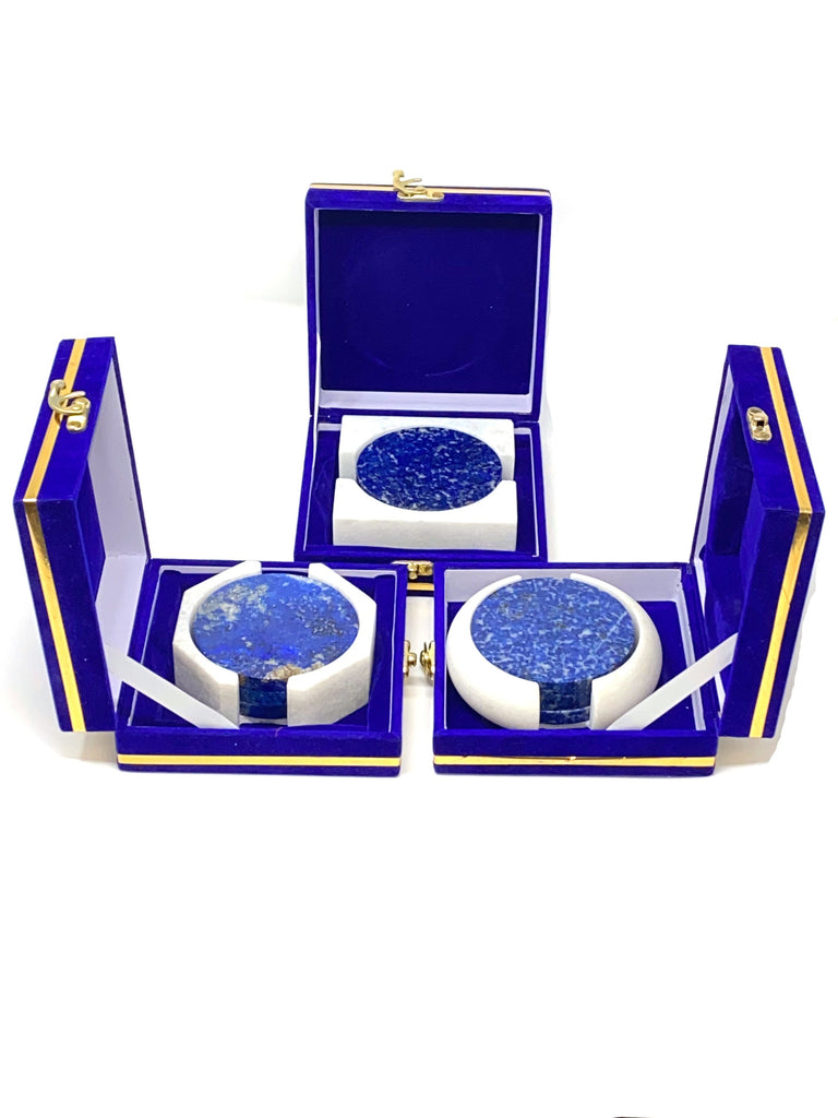 3pc Blue Jean  Lapis Lazuli Coasters with Octagon Shaped Marble coaster holder