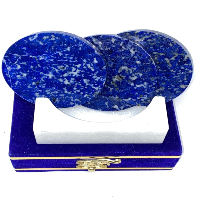 3pc Blue Jean  Lapis Lazuli Coasters with Square Shaped Marble coaster holder
