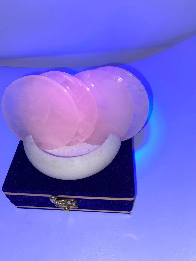 Mangano Calcite Coasters - 4 Coasters in a white marble and velvet box.