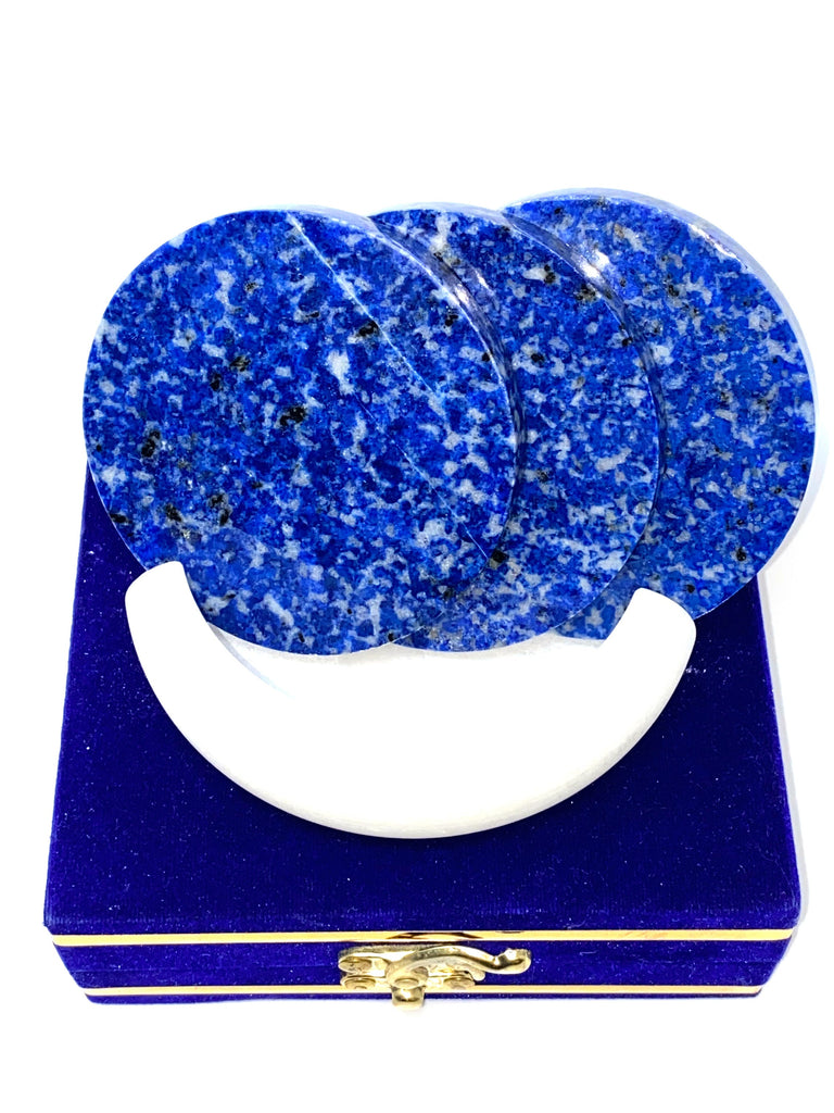 Lapis Lazuli Coasters - 3 Coasters in a white marbel and velvet box.