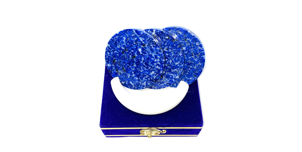 Lapis Lazuli Coasters - 3 Coasters in a white marbel and velvet box.