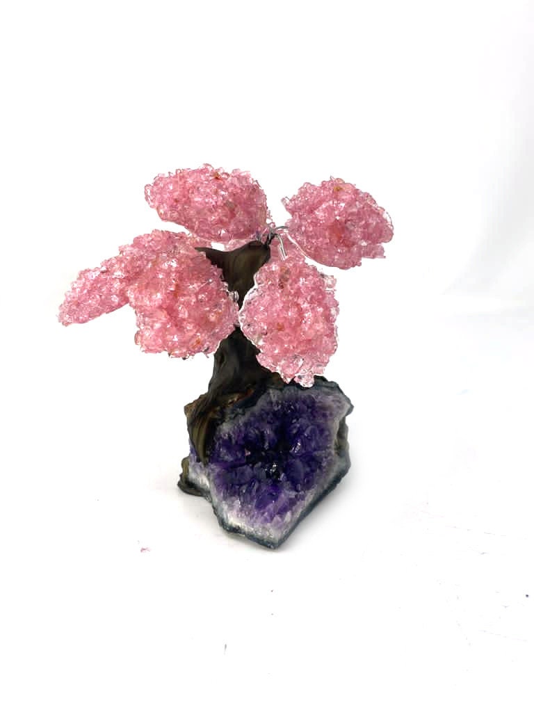 9 Branch Medium Rose Clustered Gemstone Tree on Amethyst Matrix  (The Relaxation Tree)  24HRS UK FREE Shipping