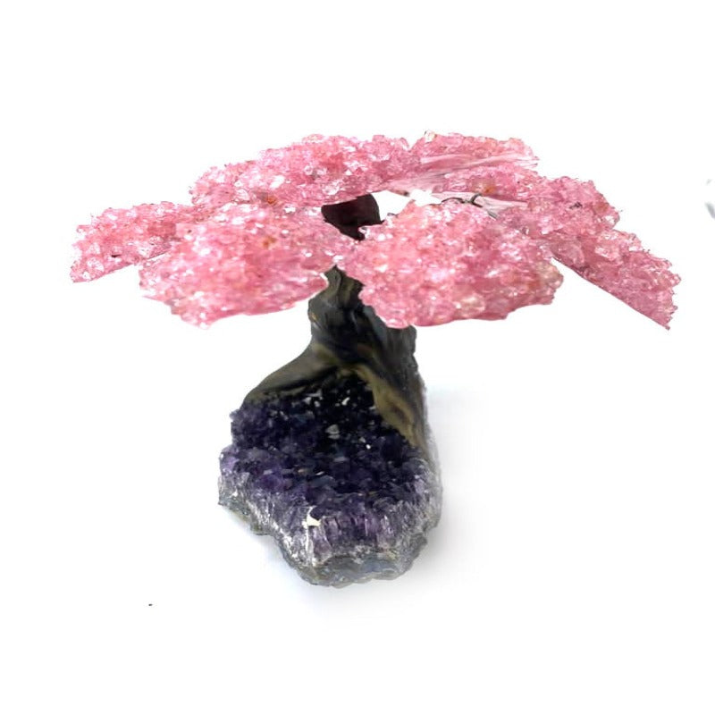 24hrs tracked shipping *Free* 12 Branch Medium Rose Quartz Clustered Gemstone Tree on Amethyst  Cluster  (The Relaxation Tree)