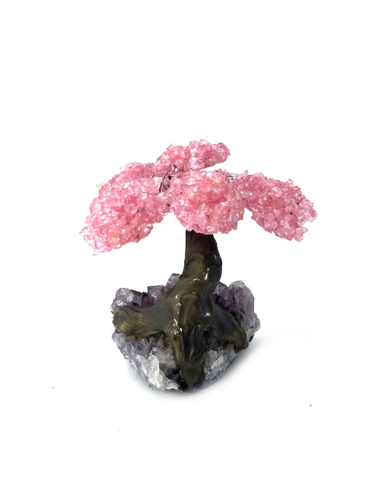 9 Branch Medium Rose Clustered Gemstone Tree on Amethyst Matrix  (The Relaxation Tree)  24HRS UK FREE Shipping