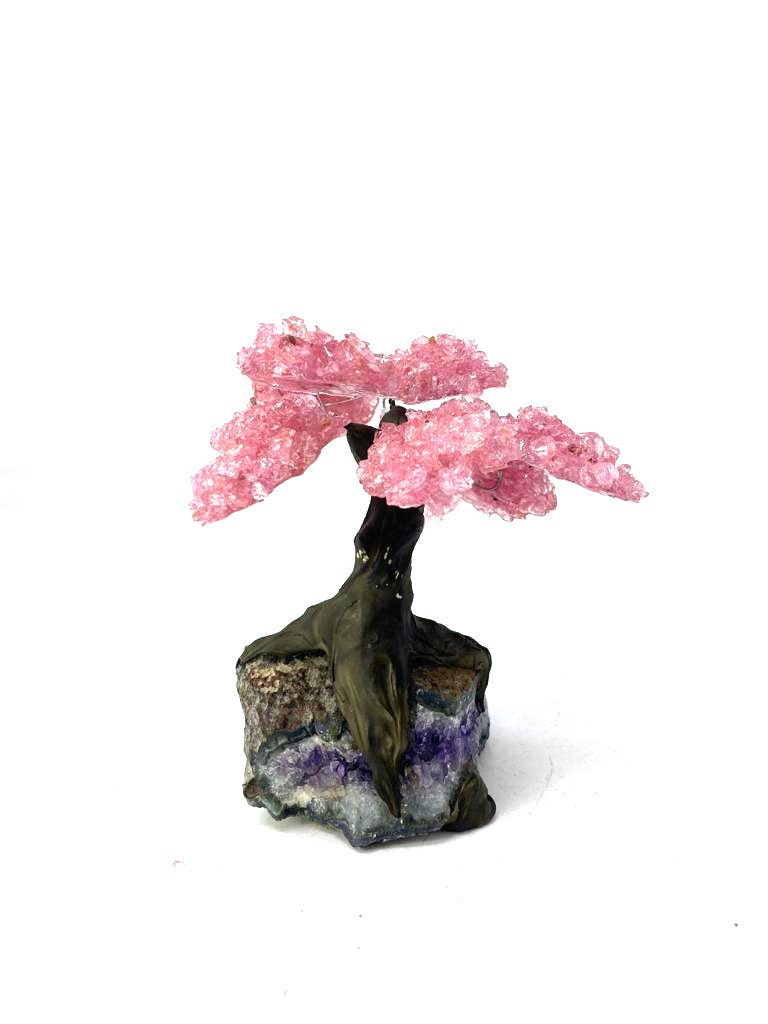 9 Branch Rose Quartz on Amethyst Geode Tree - Rose Quartz Geode Tree On Amethyst Geode (Free 24Hrs UK Delivery)