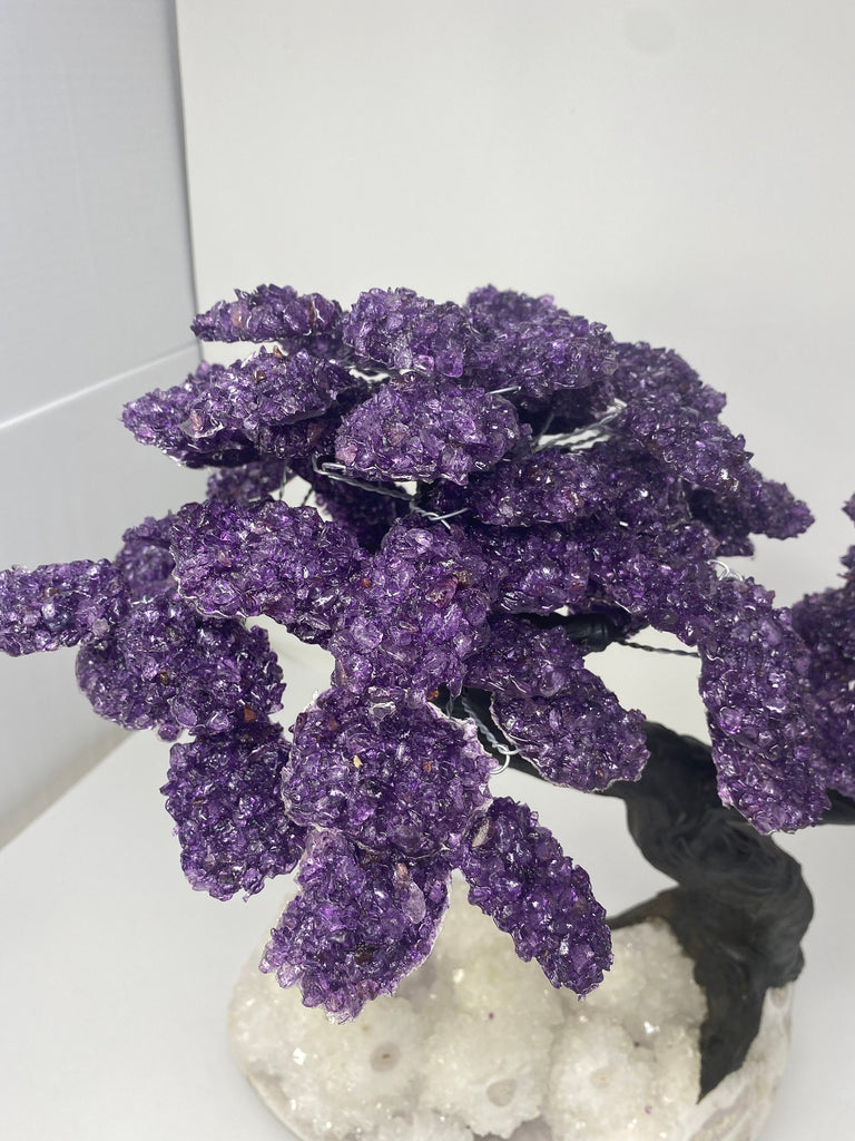 XXLarge Amethyst Clustered Gemstone Tree on White Quartz Geode (The Relaxation Tree) 39cm