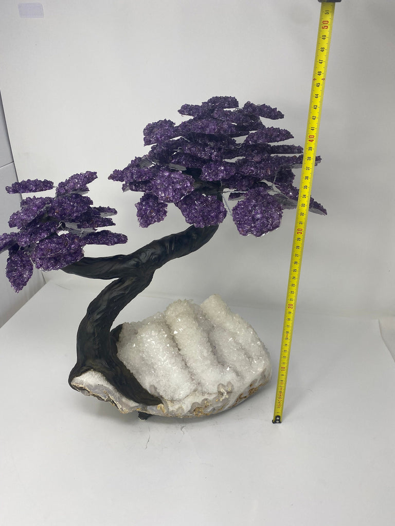 XXLarge Amethyst Clustered Gemstone Tree on White Quartz Geode (The Relaxation Tree) 39cm