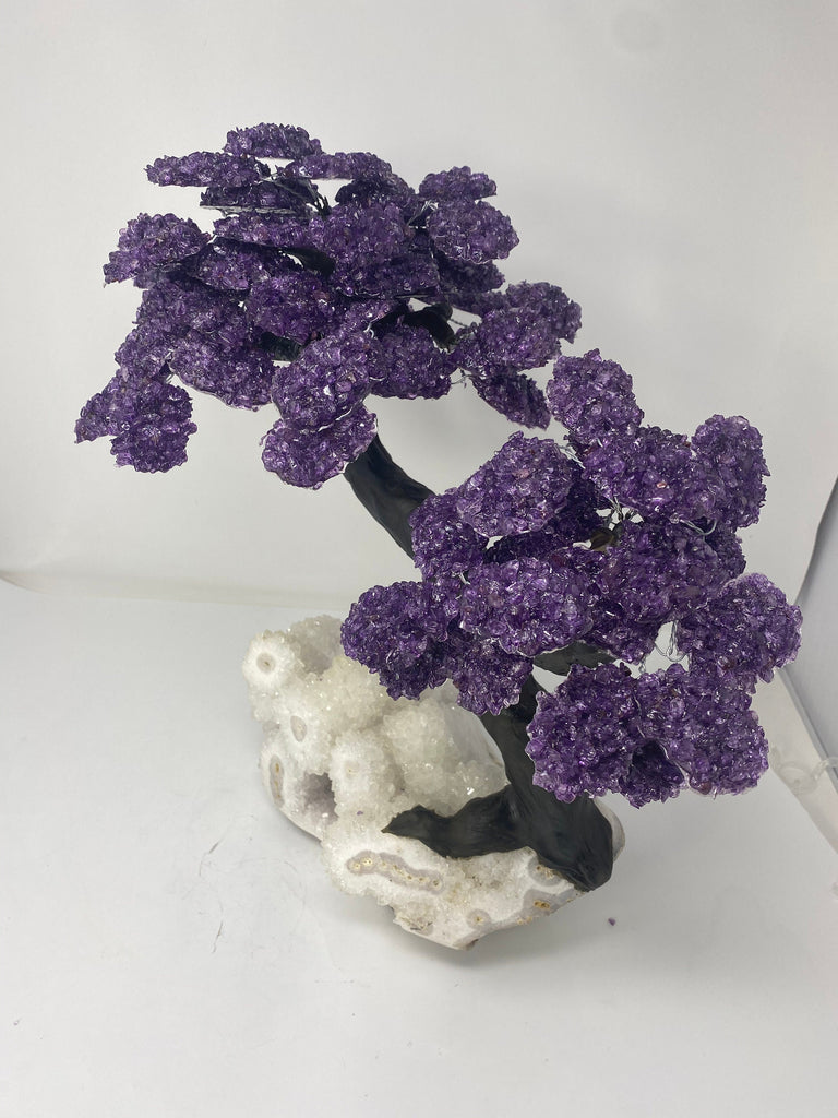 XXLarge Amethyst Clustered Gemstone Tree on White Quartz Geode (The Relaxation Tree) 39cm