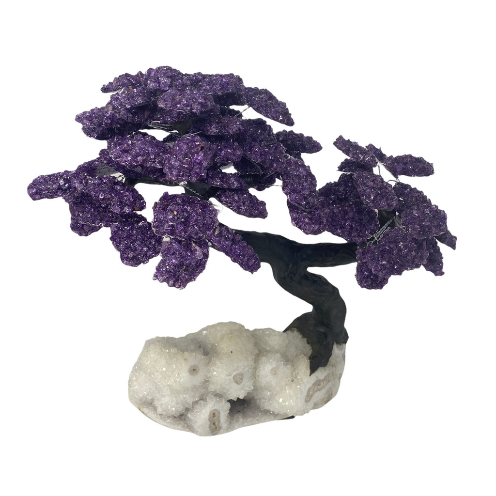XXLarge Amethyst Clustered Gemstone Tree on White Quartz Geode (The Relaxation Tree) 39cm