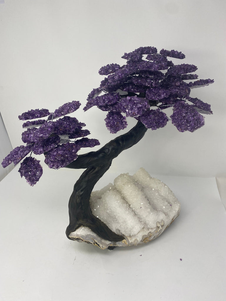 XXLarge Amethyst Clustered Gemstone Tree on White Quartz Geode (The Relaxation Tree) 39cm