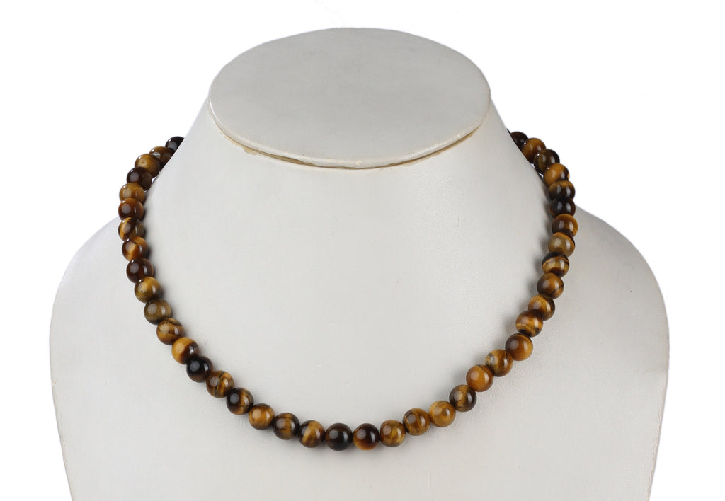 Tiger Eye Beaded Necklace 8mm - Energy Stone Necklace - Tiger Eye Round 8MM Bead Necklace