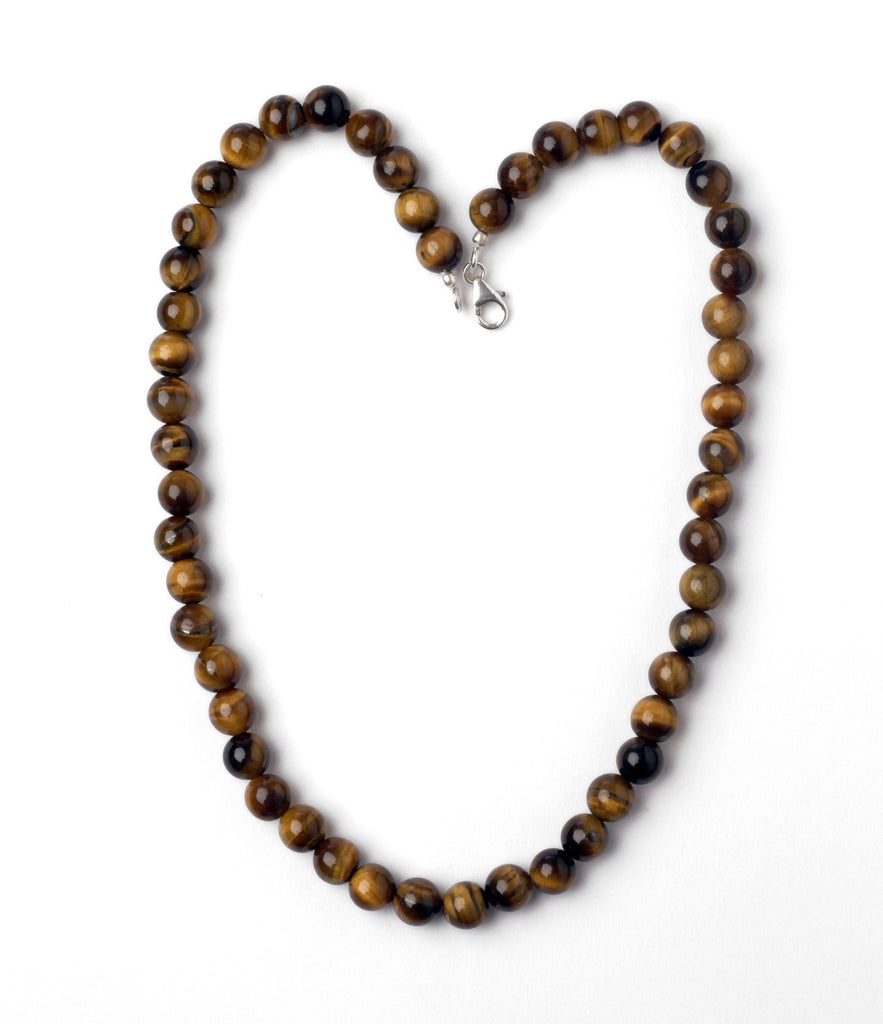 Tiger Eye Beaded Necklace 8mm - Energy Stone Necklace - Tiger Eye Round 8MM Bead Necklace