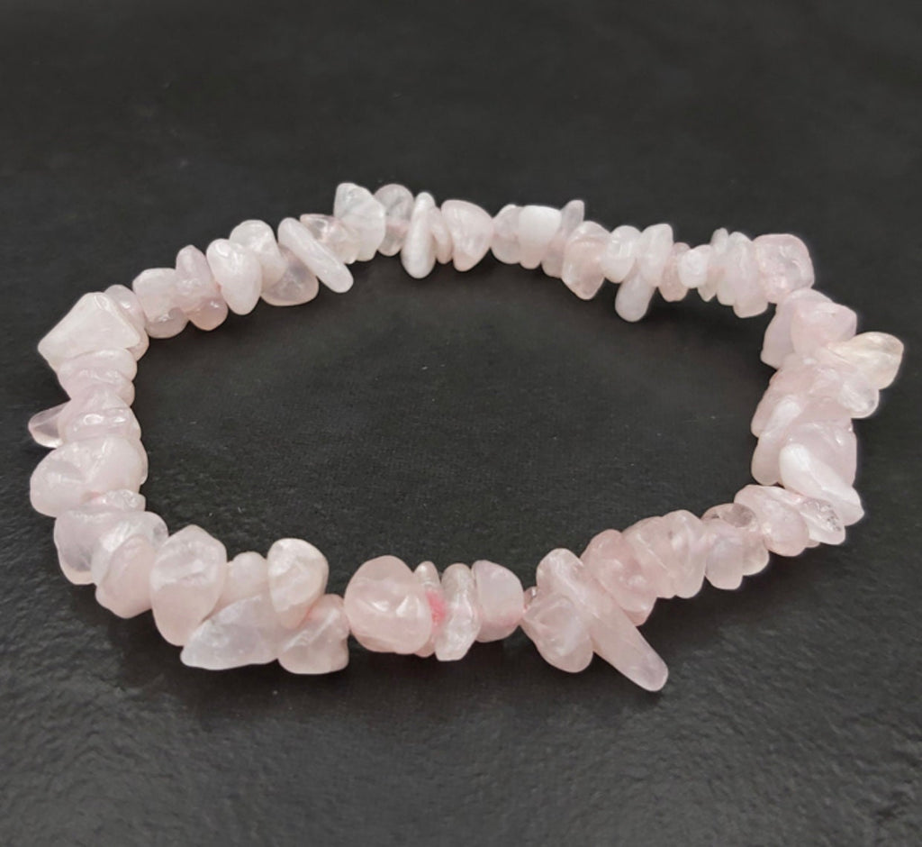 Rose Quartz Chip Bracelet  - Natural Stone Healing Crystal Rose Quartz Bracelets - Healing Stone Bracelet - Gemstones Crystal Unisex