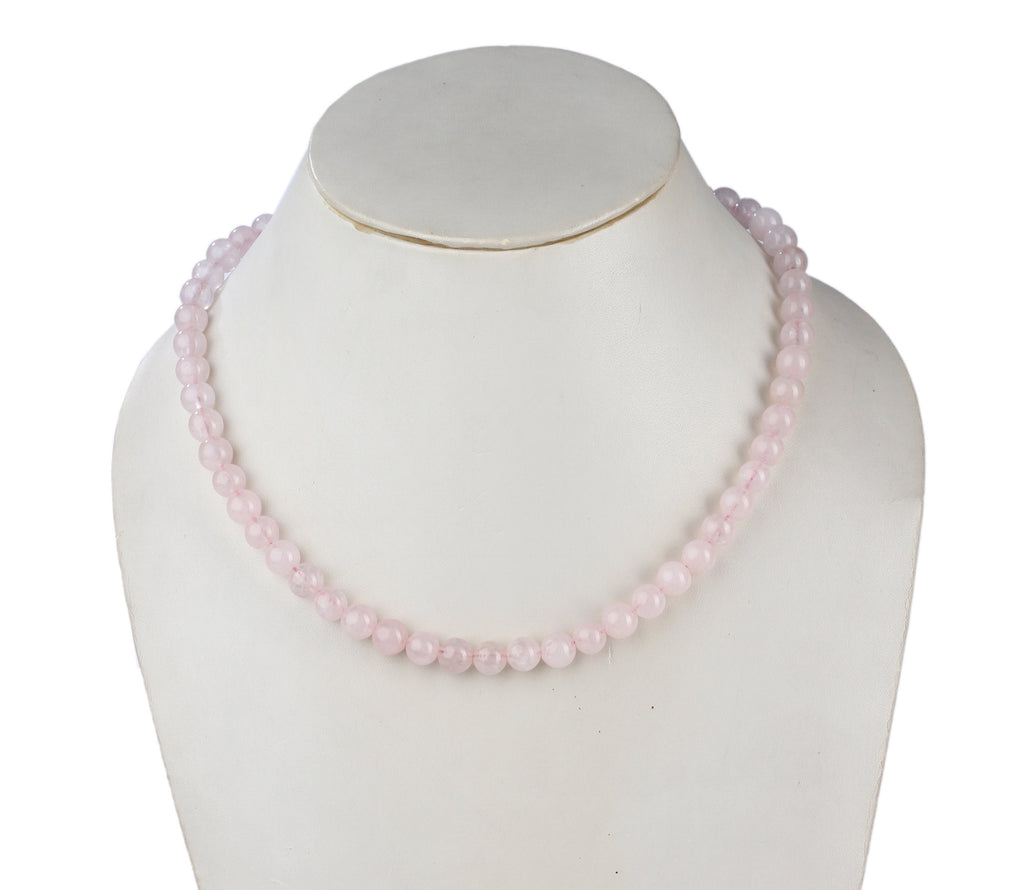 Rose Quartz Beaded Necklace 8mm - Natural Stone Healing Crystal Rose Quartz Necklace for Women - Healing Stone Necklace