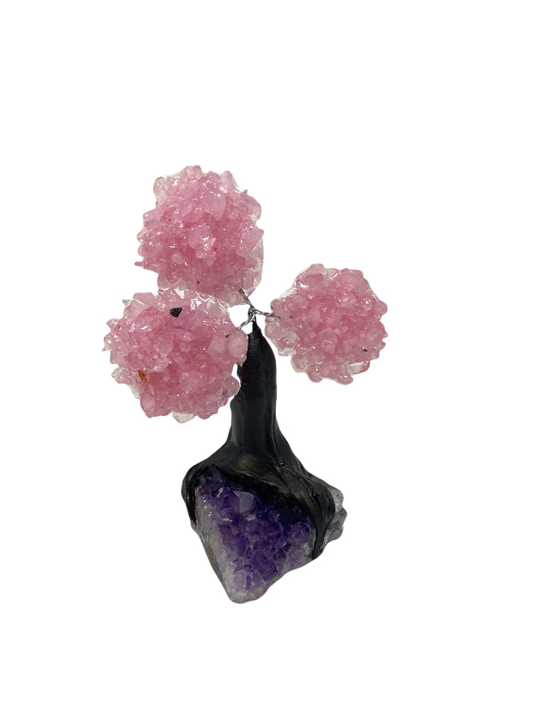 XSmall Rose Quartz Clustered Gemstone Tree on Amethyst Geode (The Relaxation Tree) 48hrs Tracked Delivery *Free*