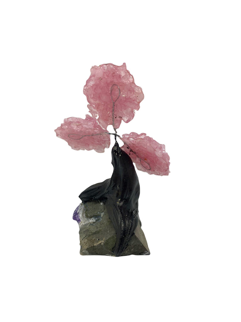 XSmall Rose Quartz Clustered Gemstone Tree on Amethyst Geode (The Relaxation Tree) 48hrs Tracked Delivery *Free*
