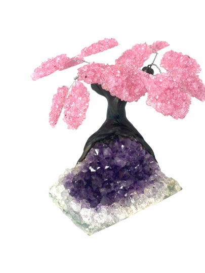 XLarge 12 Branch Rose Quartz Gemstone Tree on Amethyst Geode (The Relaxation Tree)