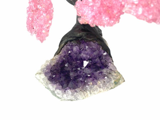 XLarge 12 Branch Rose Quartz Gemstone Tree on Amethyst Geode (The Relaxation Tree)