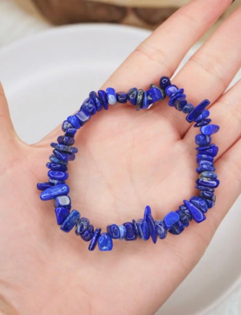Lapis Lazuli Chip Bracelet & Heart Set- Stretchy Bracelet