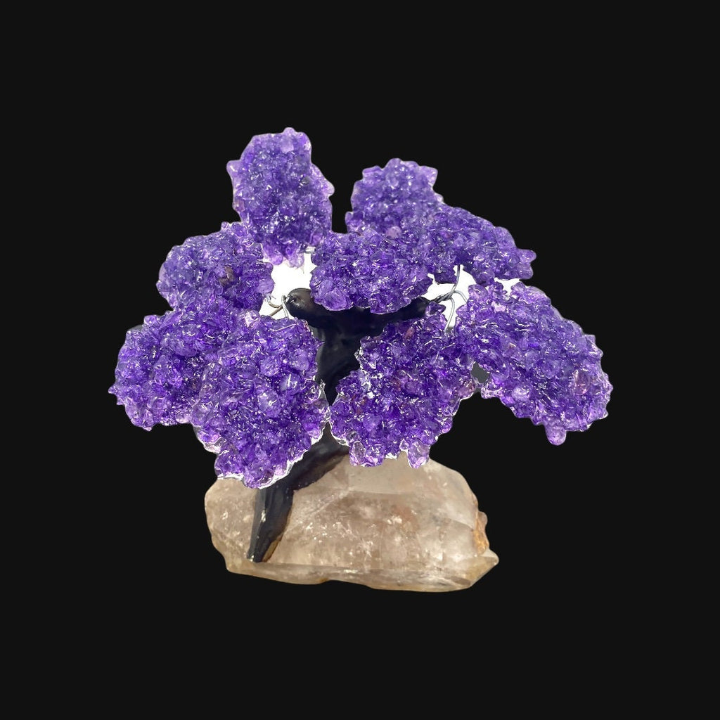 15 Branch Amethyst on Clear quartz point  Tree Natural Amethyst Chakra Crystal Tree *24hr Tracked Delivery Free*