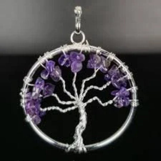 Amethyst  Tree of Life  Pendant  -Gemstones Crystal Unisex