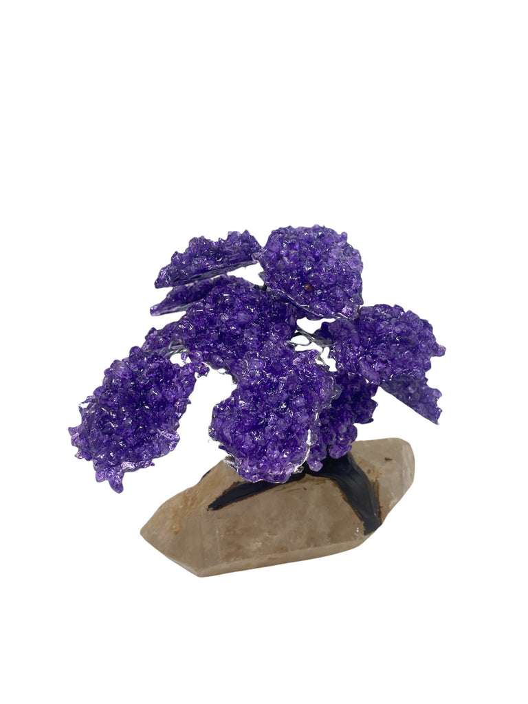 15 Branch Large Amethyst on clear quartz point Tree - Natural Amethyst Chakra Crystal Tree *24hr Next Day UK Delivery*