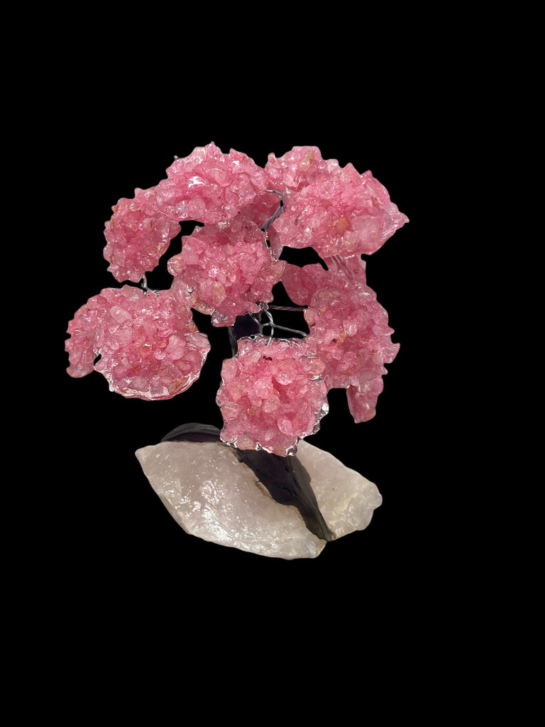 Large Rose Quartz Clustered on Rose Quartz Base Gemstone Tree 15 Branches  (The Relaxation Tree)