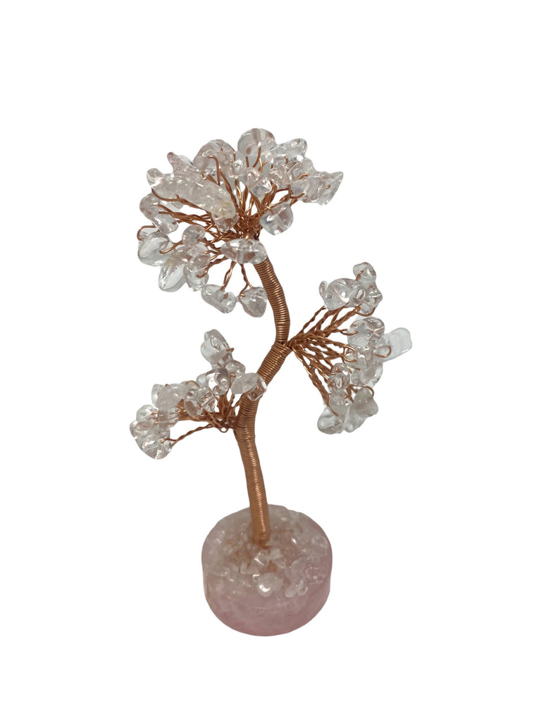 Clear Quartz Clustered Branches on Rose Quartz Base Gemstone Tree