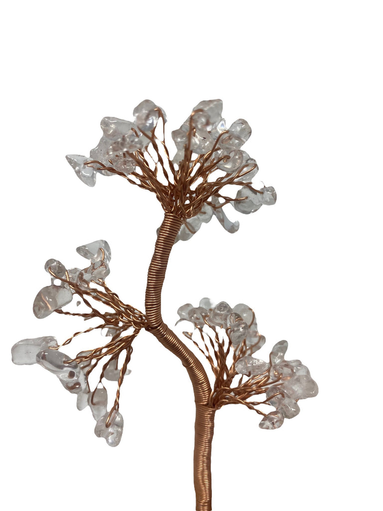 Clear Quartz Clustered Branches on Rose Quartz Base Gemstone Tree