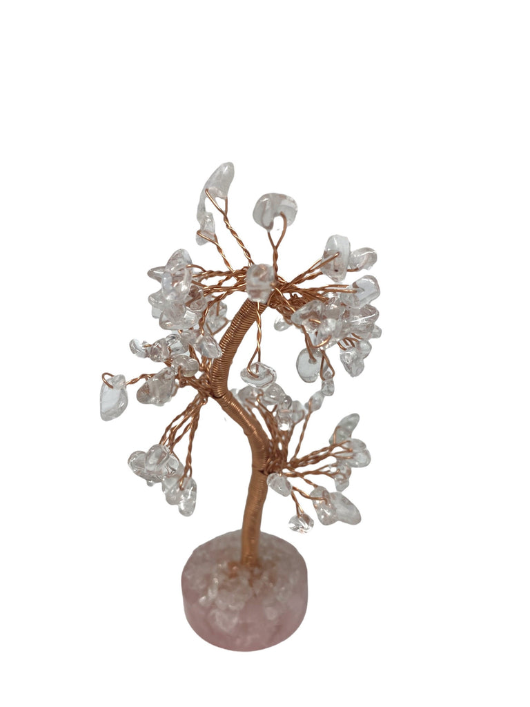 Clear Quartz Clustered Branches on Rose Quartz Base Gemstone Tree